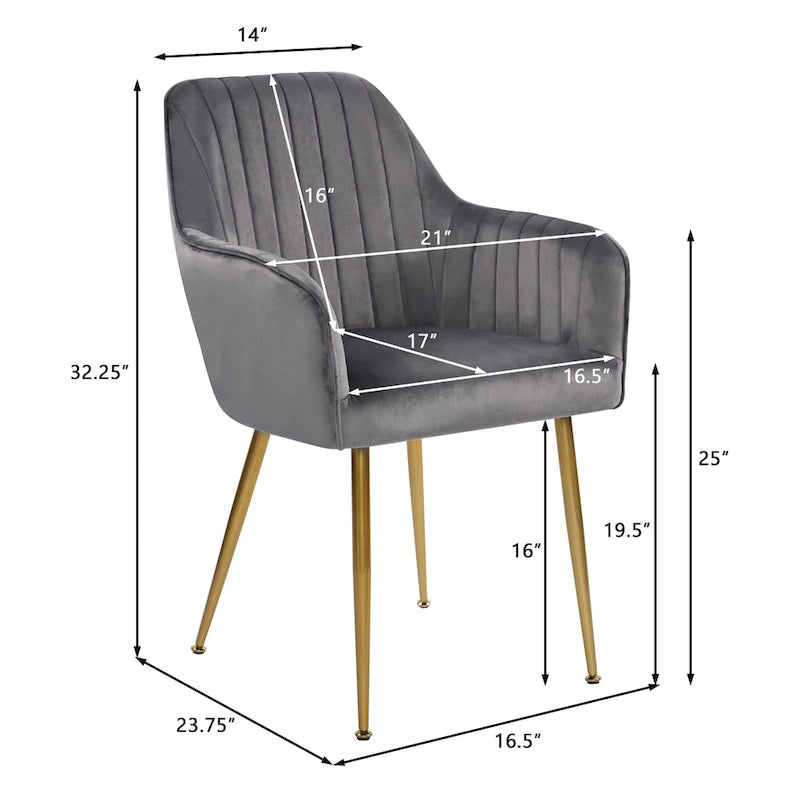 Mid-Century Modern Velvet Upholstered Armchair with Gold Metal Legs