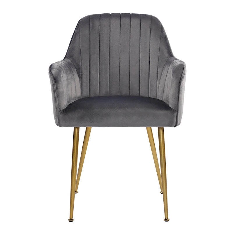 Mid-Century Modern Velvet Upholstered Armchair with Gold Metal Legs