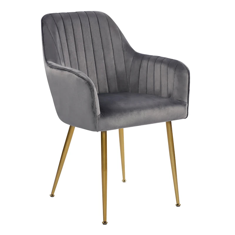 Mid-Century Modern Velvet Upholstered Armchair with Gold Metal Legs