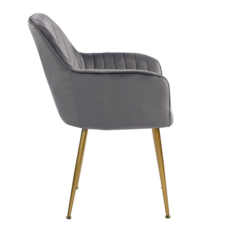 Mid-Century Modern Velvet Upholstered Armchair with Gold Metal Legs