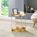 Round Metal Side Table with Removable Tray Two-Tier Gold Black End Table