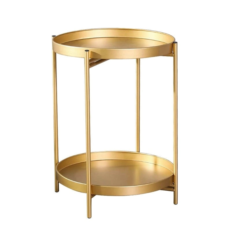 Round Metal Side Table with Removable Tray Two-Tier Gold Black End Table