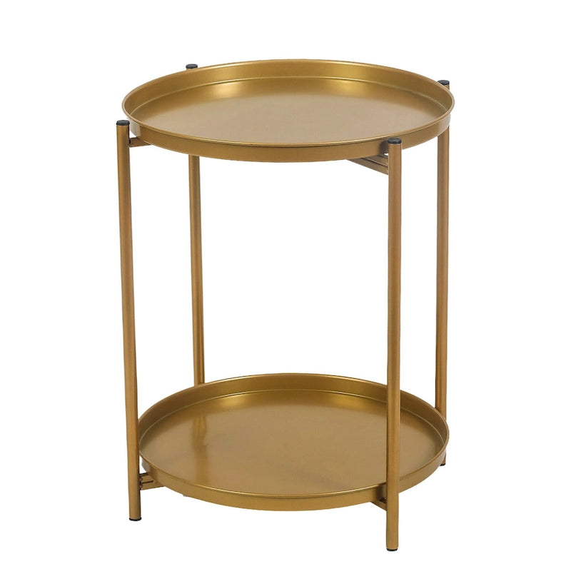 Round Metal Side Table with Removable Tray Two-Tier Gold Black End Table