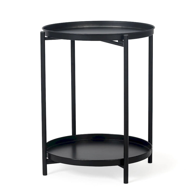 Round Metal Side Table with Removable Tray Two-Tier Gold Black End Table