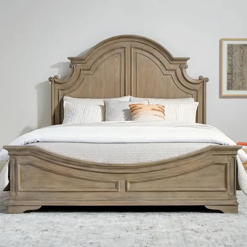 Classic European-Style Queen Panel Bed with Arched Crown Antique White