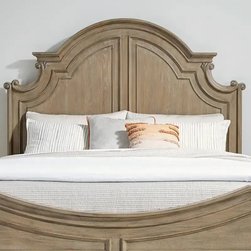 Classic European-Style Queen Panel Bed with Arched Crown Antique White