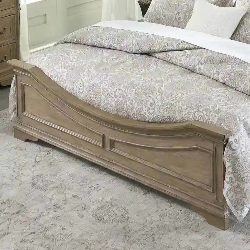 Classic European-Style Queen Panel Bed with Arched Crown Antique White
