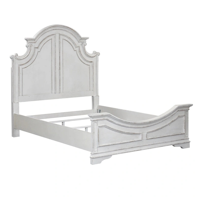 Classic European-Style Queen Panel Bed with Arched Crown Antique White
