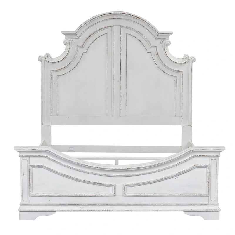 Classic European-Style Queen Panel Bed with Arched Crown Antique White