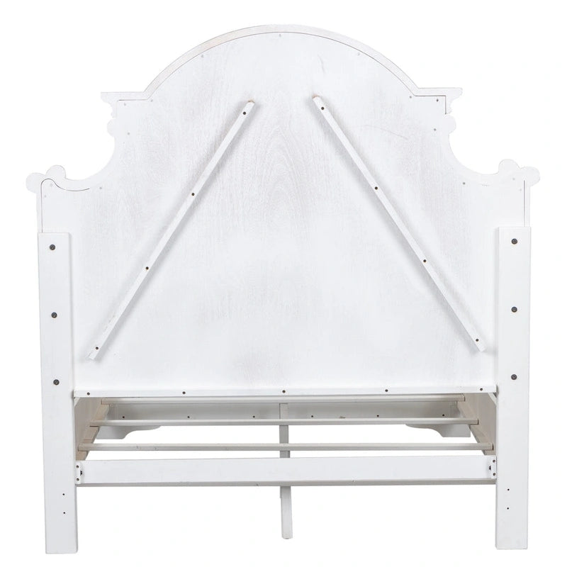 Classic European-Style Queen Panel Bed with Arched Crown Antique White