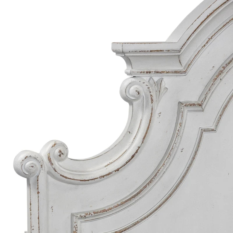Classic European-Style Queen Panel Bed with Arched Crown Antique White