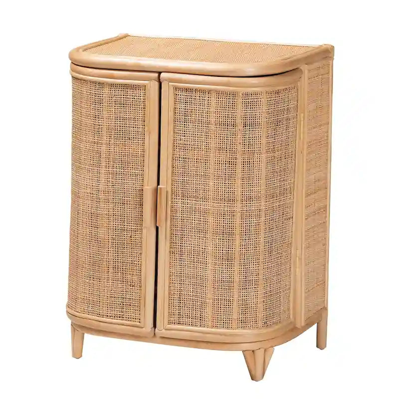 Bohemian Woven Rattan Storage Cabinet Two-Door Natural Honey Finish