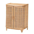 Bohemian Woven Rattan Storage Cabinet Two-Door Natural Honey Finish
