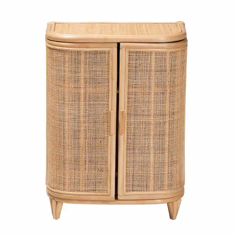 Bohemian Woven Rattan Storage Cabinet Two-Door Natural Honey Finish