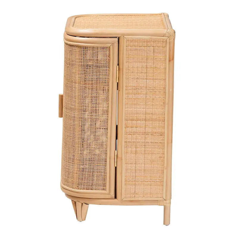 Bohemian Woven Rattan Storage Cabinet Two-Door Natural Honey Finish