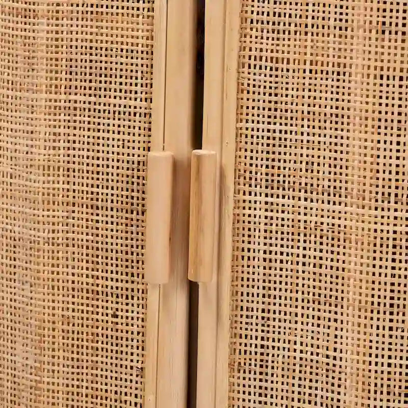 Bohemian Woven Rattan Storage Cabinet Two-Door Natural Honey Finish