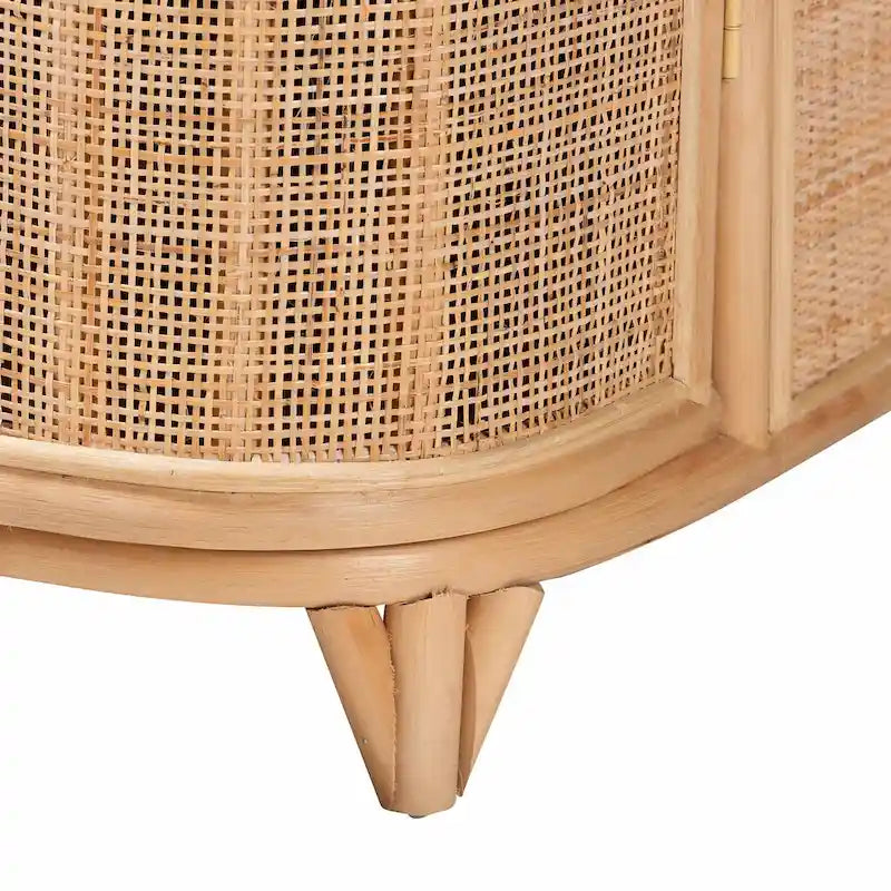 Bohemian Woven Rattan Storage Cabinet Two-Door Natural Honey Finish