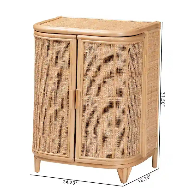 Bohemian Woven Rattan Storage Cabinet Two-Door Natural Honey Finish
