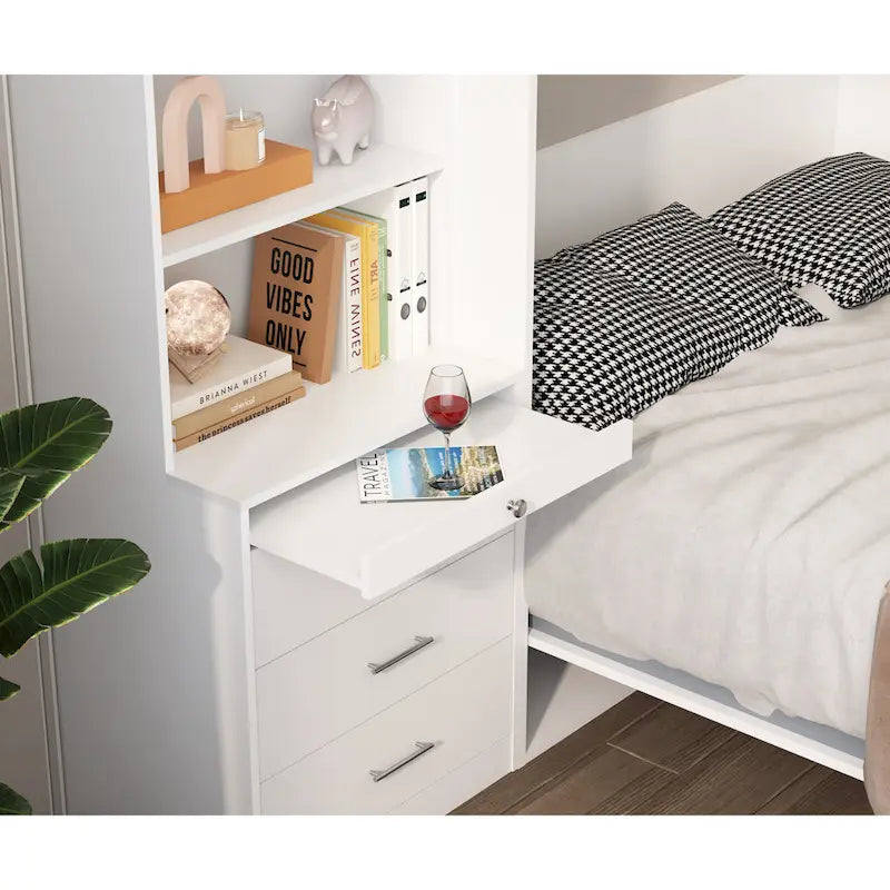 Modern Vertical Murphy Bed with Storage Shelf and Drawers
