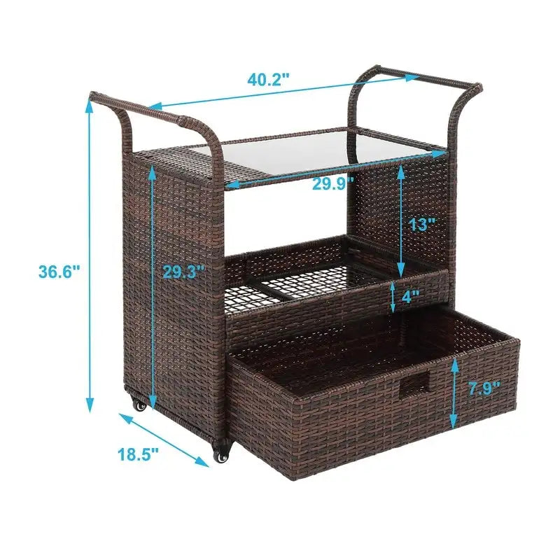 Outdoor/Indoor Wicker Bar Cart with Storage Cabinet