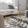Round Tempered Glass Coffee Table with Powder-Coated Metal Frame Clear Gold