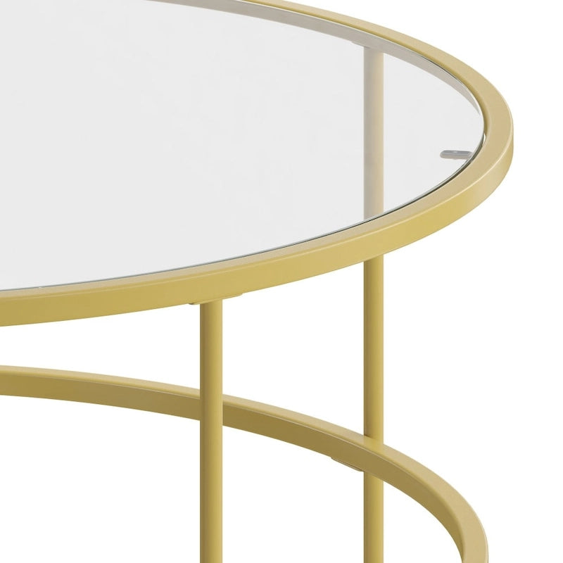 Round Tempered Glass Coffee Table with Powder-Coated Metal Frame Clear Gold