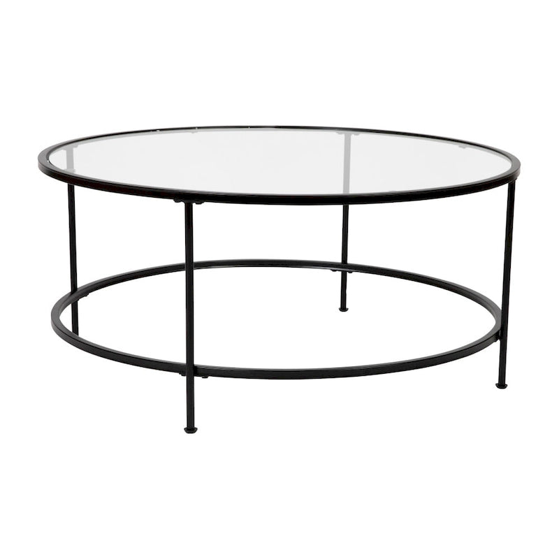 Round Tempered Glass Coffee Table with Powder-Coated Metal Frame Clear Gold