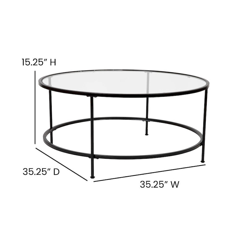 Round Tempered Glass Coffee Table with Powder-Coated Metal Frame Clear Gold