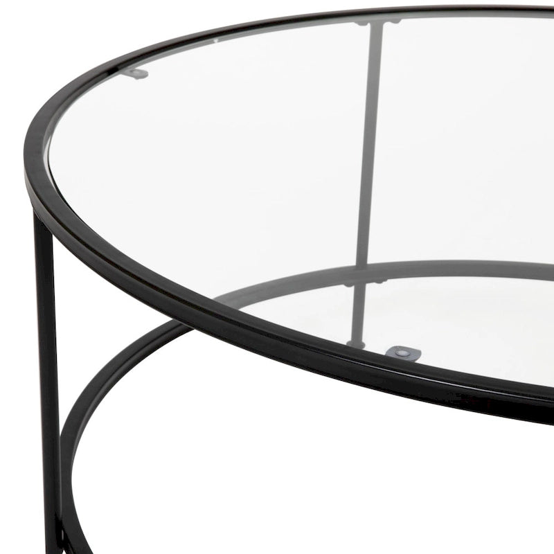 Round Tempered Glass Coffee Table with Powder-Coated Metal Frame Clear Gold