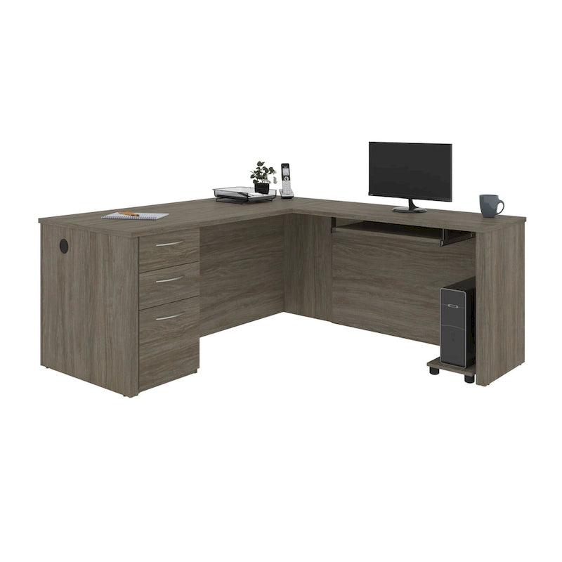 L-Shaped Home Office Desk with Drawers and Keyboard Tray