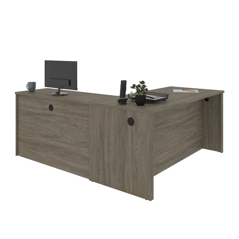 L-Shaped Home Office Desk with Drawers and Keyboard Tray