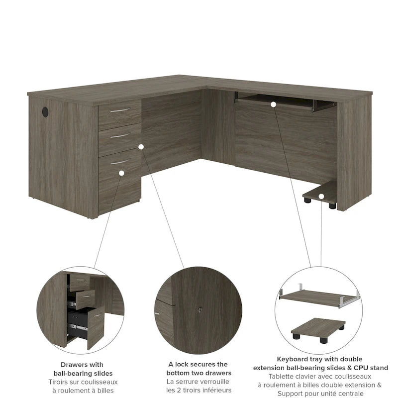L-Shaped Home Office Desk with Drawers and Keyboard Tray