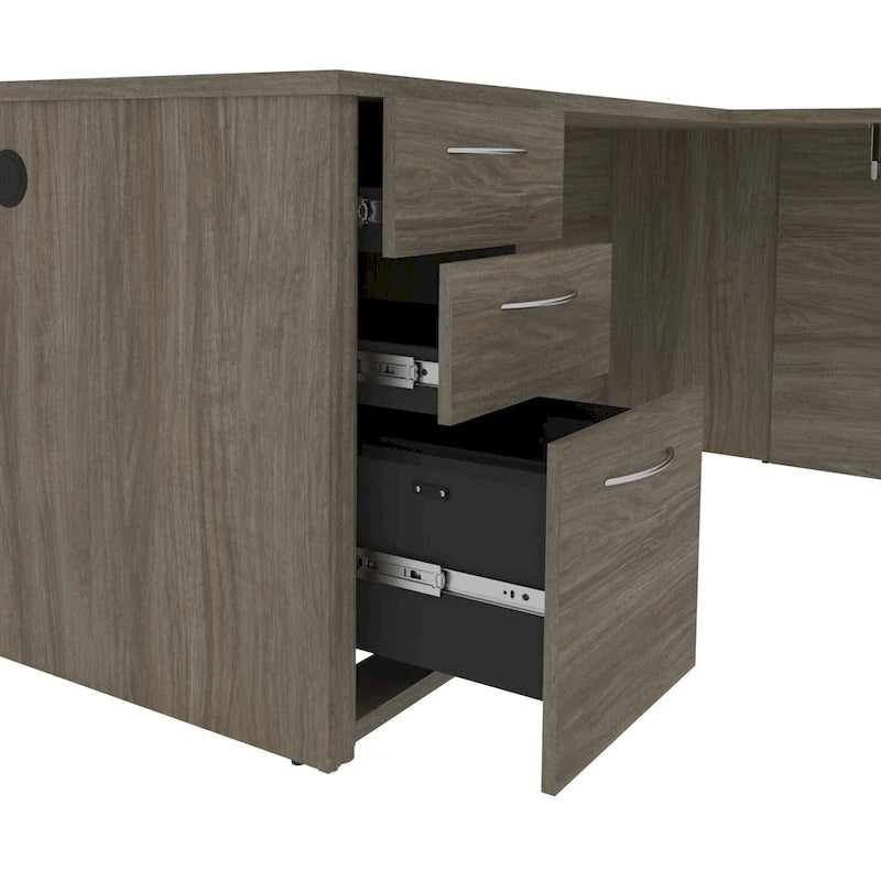 L-Shaped Home Office Desk with Drawers and Keyboard Tray