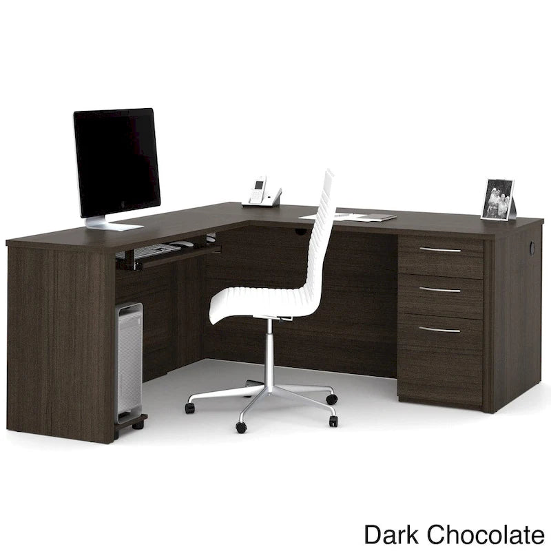 L-Shaped Home Office Desk with Drawers and Keyboard Tray