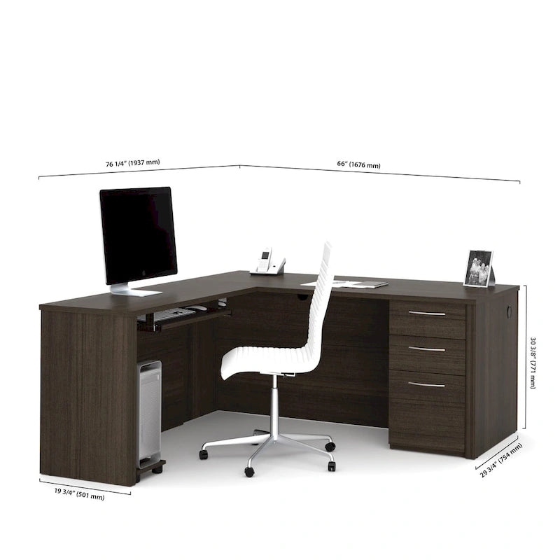 L-Shaped Home Office Desk with Drawers and Keyboard Tray