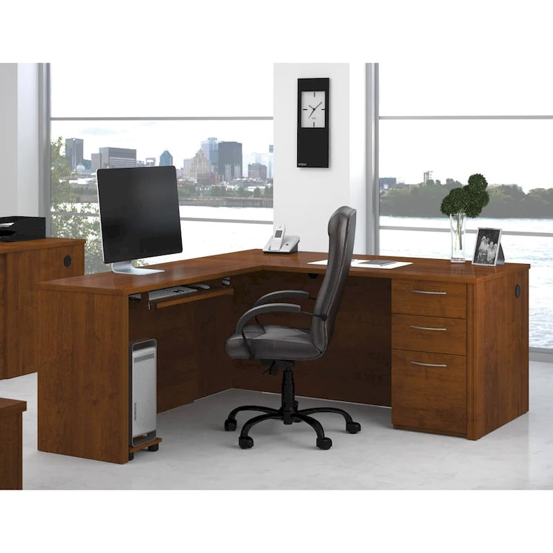 L-Shaped Home Office Desk with Drawers and Keyboard Tray