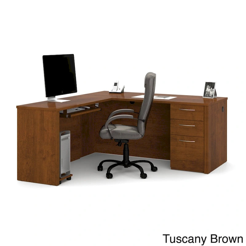 L-Shaped Home Office Desk with Drawers and Keyboard Tray