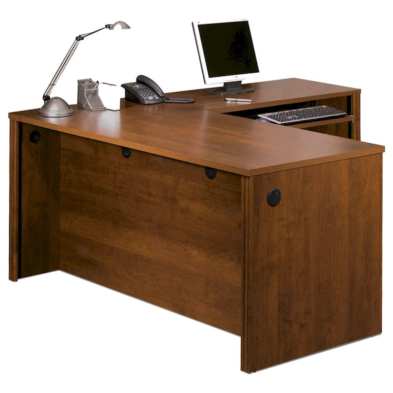 L-Shaped Home Office Desk with Drawers and Keyboard Tray