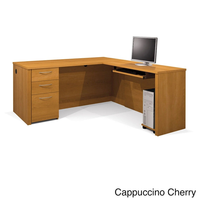 L-Shaped Home Office Desk with Drawers and Keyboard Tray