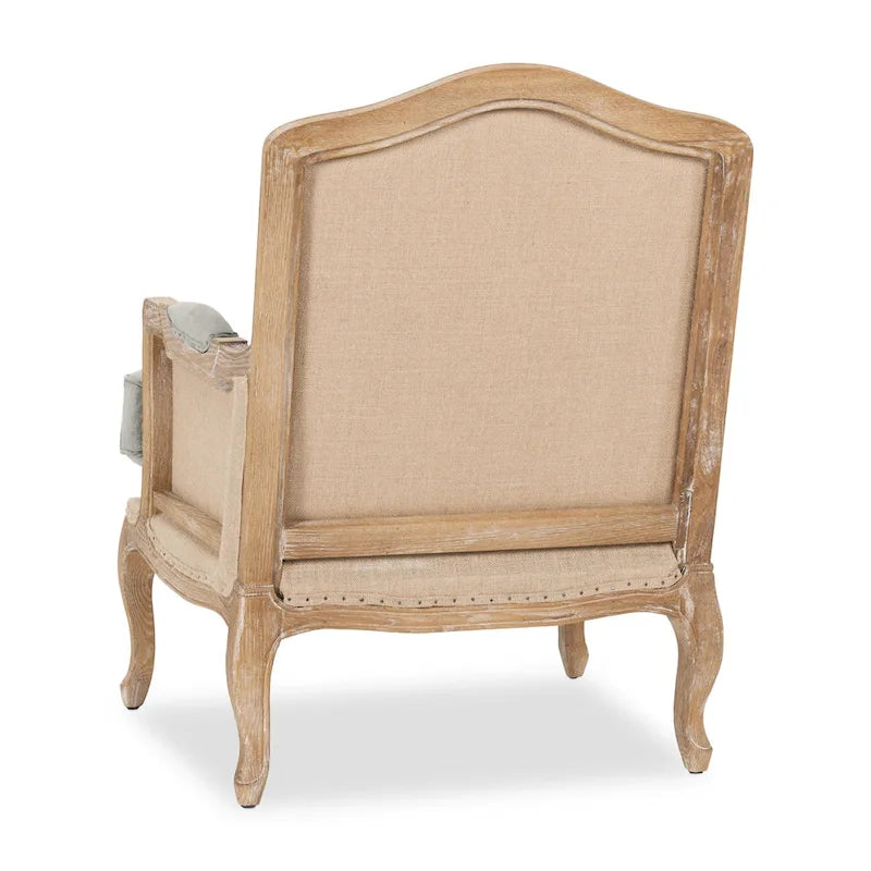 French Country Grey Upholstered Accent Arm Chair with Nail-Head Trim