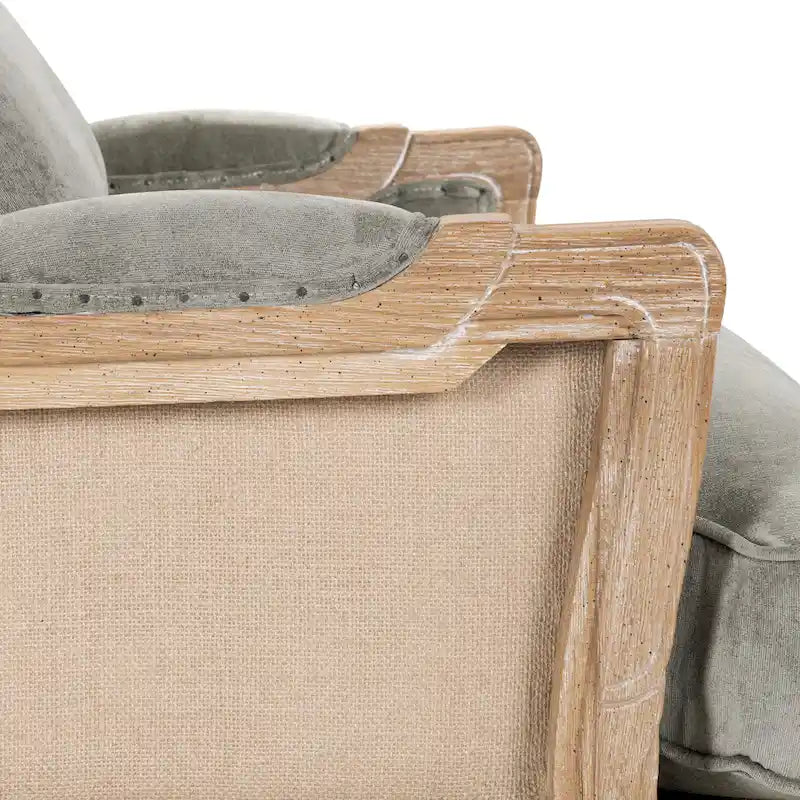French Country Grey Upholstered Accent Arm Chair with Nail-Head Trim