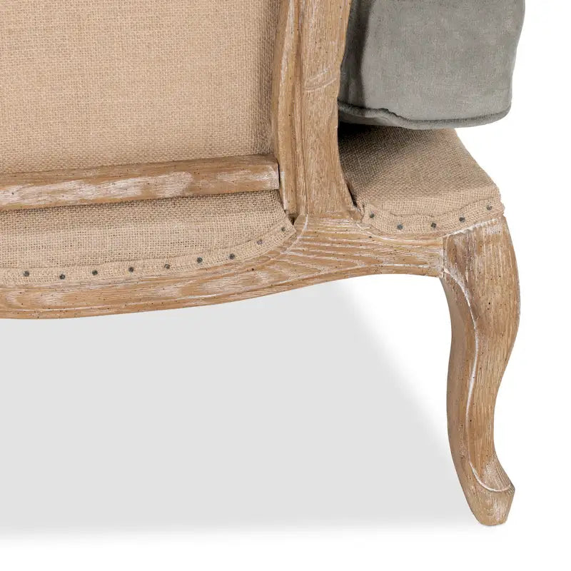 French Country Grey Upholstered Accent Arm Chair with Nail-Head Trim
