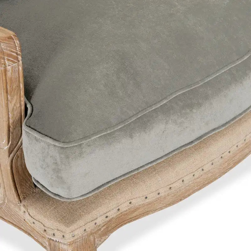 French Country Grey Upholstered Accent Arm Chair with Nail-Head Trim