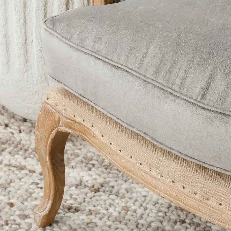 French Country Grey Upholstered Accent Arm Chair with Nail-Head Trim