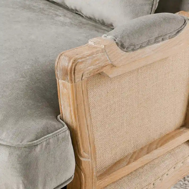 French Country Grey Upholstered Accent Arm Chair with Nail-Head Trim