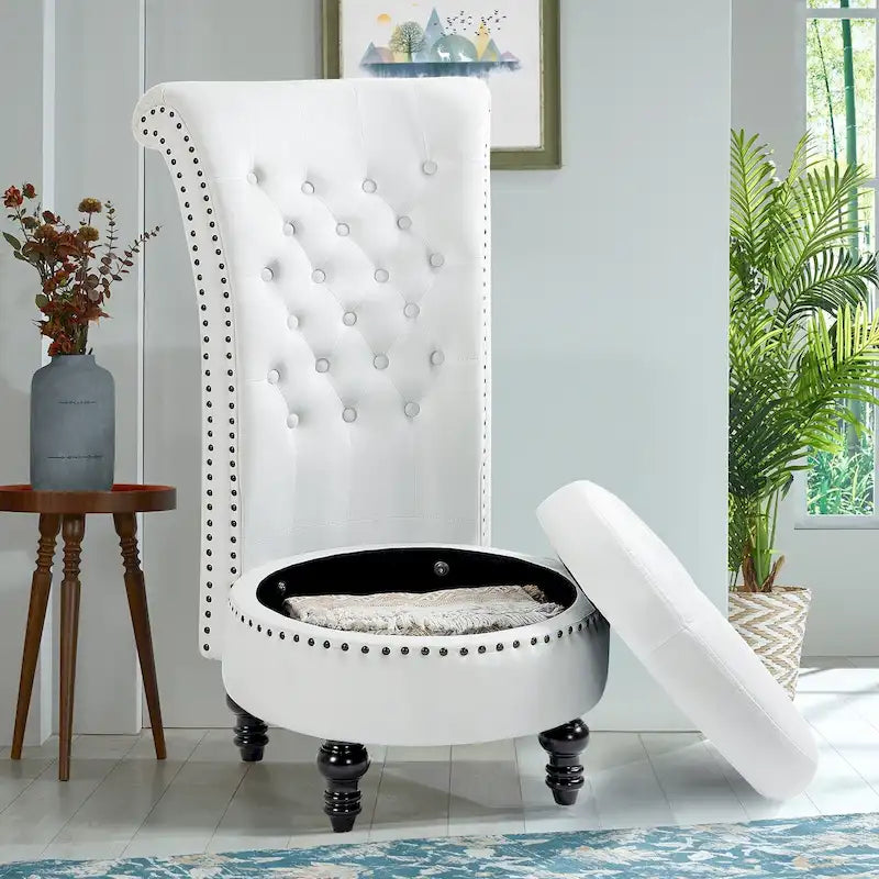Velvet High Back Throne Accent Chair Armless with Hidden Storage