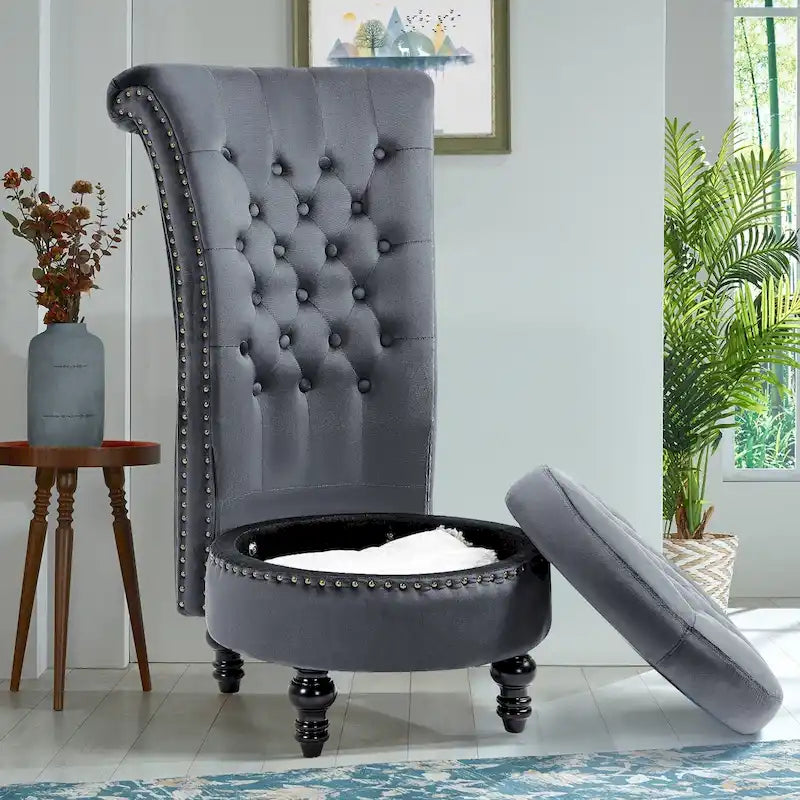 Velvet High Back Throne Accent Chair Armless with Hidden Storage