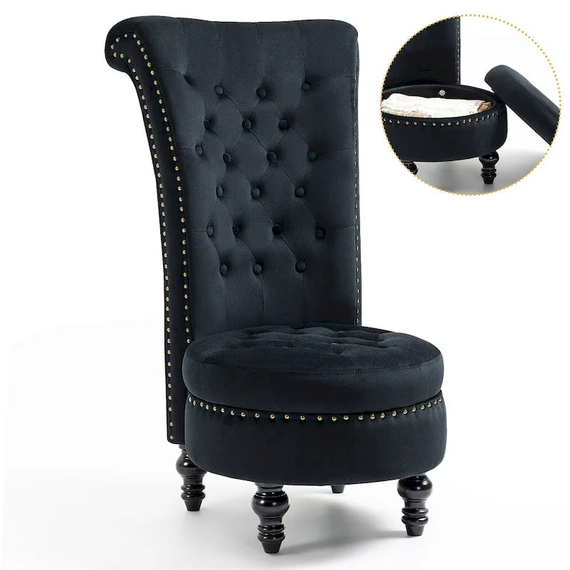 Velvet High Back Throne Accent Chair Armless with Hidden Storage