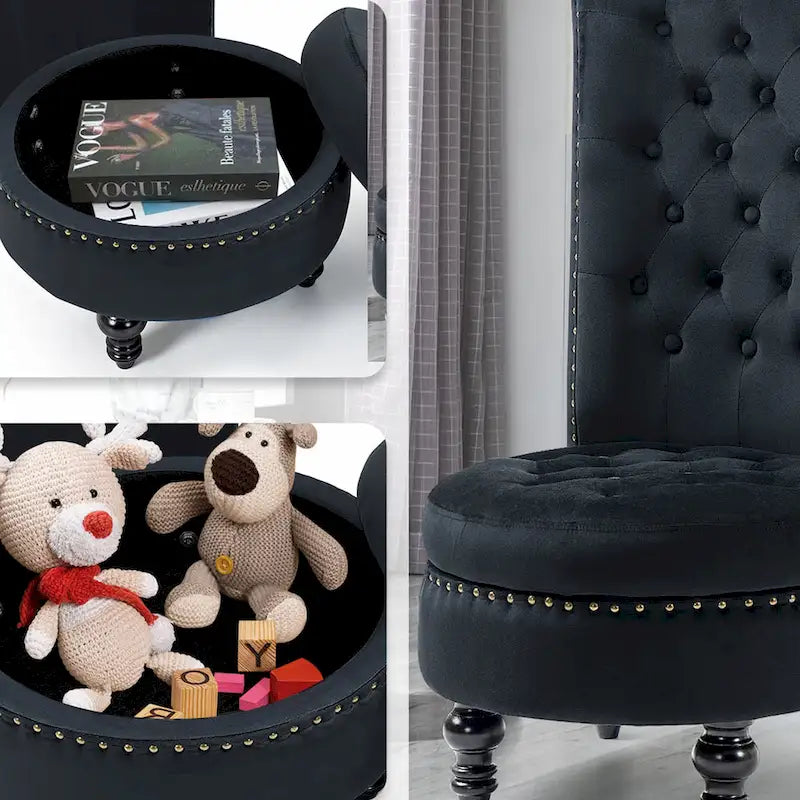 Velvet High Back Throne Accent Chair Armless with Hidden Storage