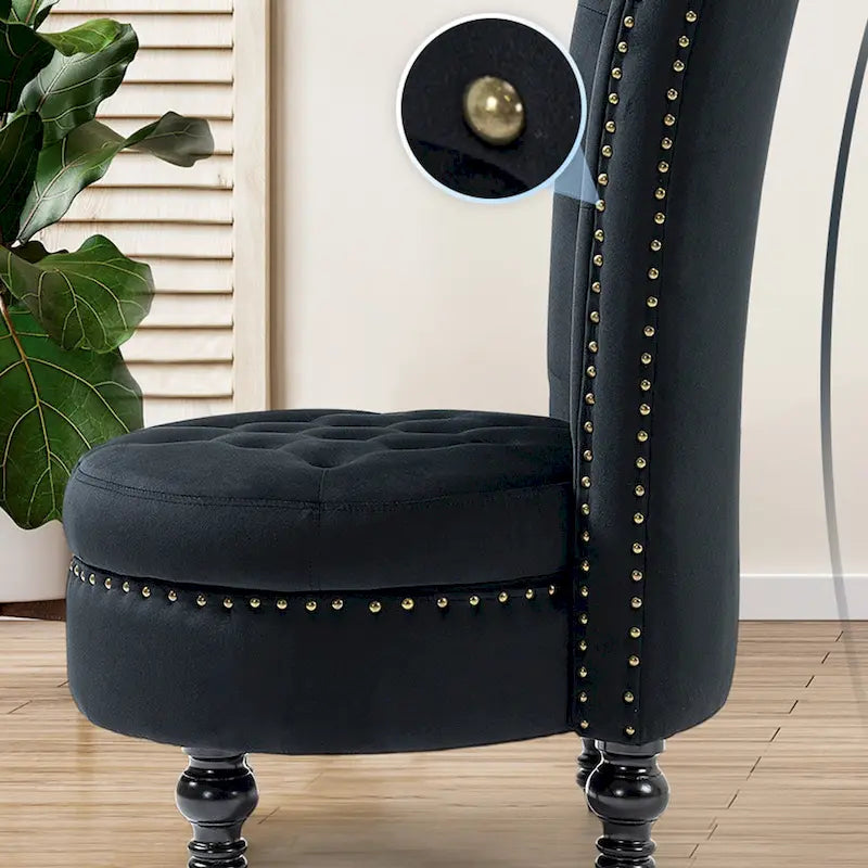 Velvet High Back Throne Accent Chair Armless with Hidden Storage